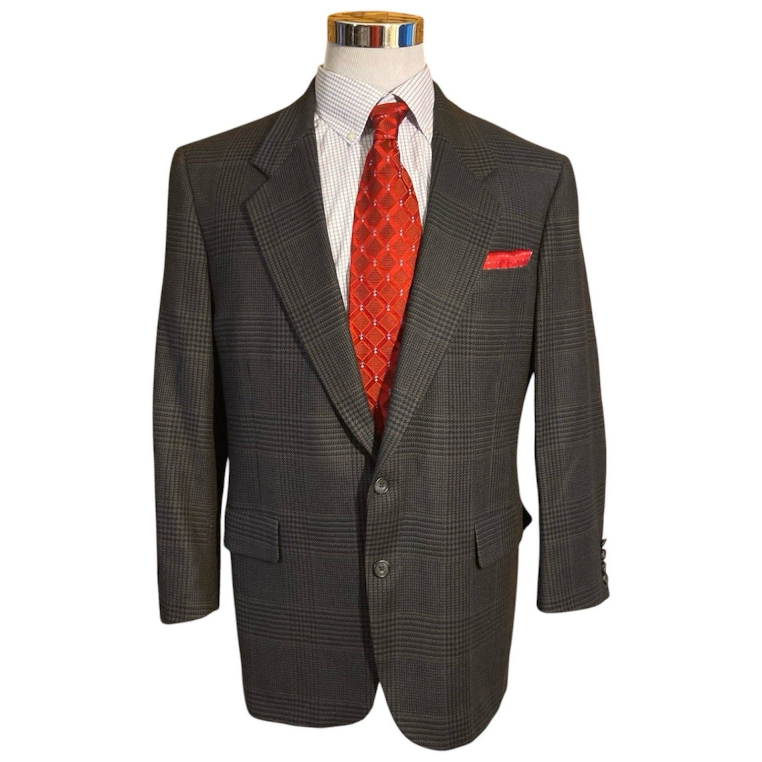Hart Schaffner Marx Blazer Glen Plaid Houndstooth Size 44 Usa Made